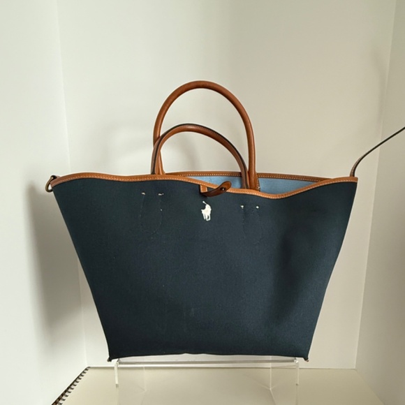 EUC POLO RALPH LAUREN Canvas Bellport Medium Tote Carolina Sky Blue - Picture 2 of 14